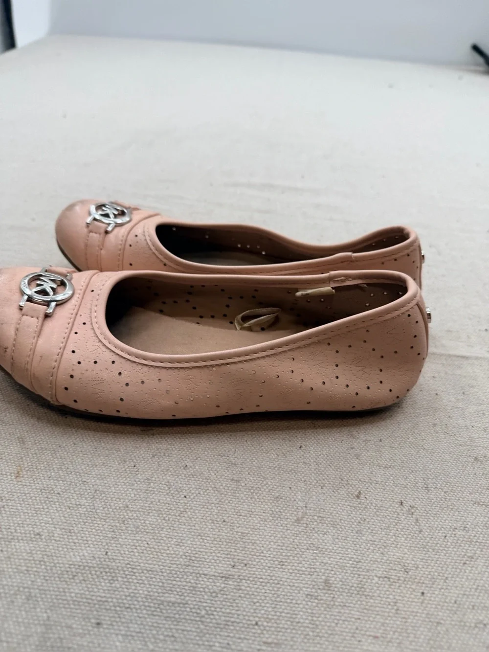 Michael Kors Blush Pink Leather Ballet Flats with Silver MK Emblem